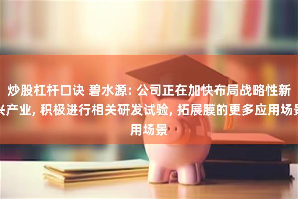 炒股杠杆口诀 碧水源: 公司正在加快布局战略性新兴产业, 积极进行相关研发试验, 拓展膜的更多应用场景